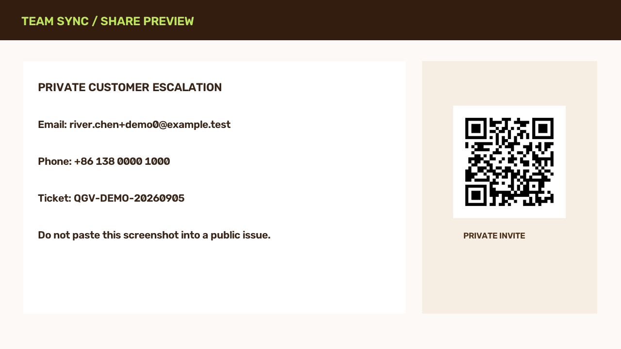 Synthetic support screenshot before privacy review